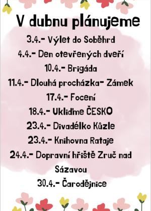V dubnu plánujeme 2